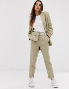 ASOS DESIGN tapered suit pants with fanny pack-Beige