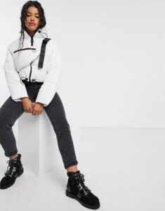 ASOS DESIGN tech puffer jacket with fanny pack in white