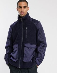 ASOS DESIGN teddy jacket with utility pocket detail in blue