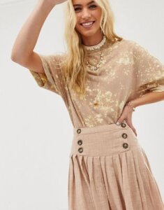 ASOS DESIGN textured drop waist midi skirt-Brown