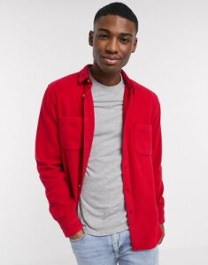 ASOS DESIGN textured flannel overshirt in red with double pockets