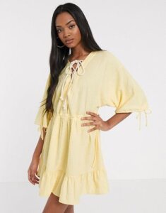 ASOS DESIGN textured smock mini dress in soft yellow