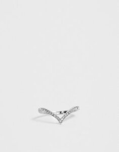 ASOS DESIGN thumb ring in v shape with crystal in silver tone