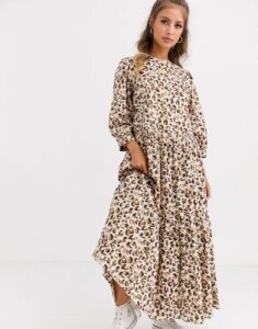 ASOS DESIGN tiered maxi dress in leopard print-Multi