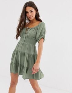 ASOS DESIGN tiered mini skater dress with shirred waist-Green