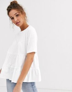 ASOS DESIGN tiered smock top with short sleeve-White