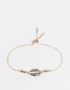 ASOS DESIGN toggle bracelet with rainbow crystal shell charm in gold tone