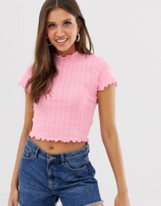 ASOS DESIGN top in pointelle in pink with tonal stitch