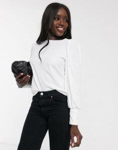 ASOS DESIGN top with blouson sleeve and cuff detail in ecru-Cream