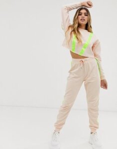 ASOS DESIGN tracksuit cropped sweat / jogger with reflective tape-Beige