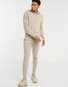ASOS DESIGN tracksuit with zip up hoodie in beige