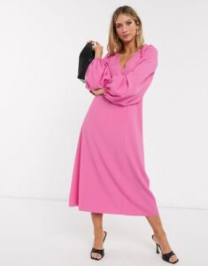 ASOS DESIGN trapeze midi dress with lace up back in pink