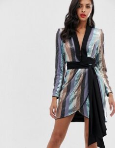 ASOS DESIGN tux mini dress in stripe sequin embellishment-Multi