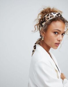 ASOS DESIGN twist block headscarf in leopard print-Multi