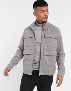 ASOS DESIGN two-piece check harrington jacket-Gray