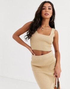 ASOS DESIGN two-piece cropped structured knit tank-Cream