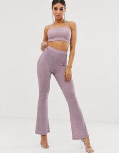 ASOS DESIGN two-piece flare pants in glitter-Purple