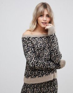 ASOS DESIGN two-piece off shoulder sweater in leopard-Multi