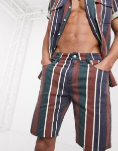ASOS DESIGN two-piece skinny denim shorts in stripe-Blue