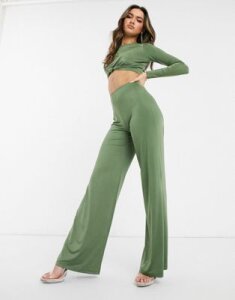 ASOS DESIGN two-piece slinky wide leg pants-Green