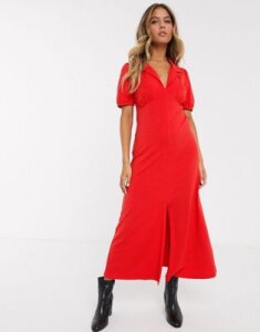 ASOS DESIGN ultimate midi tea dress with collar in red