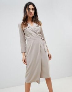 ASOS DESIGN utility midi dress with pockets and d-ring belt-Gray