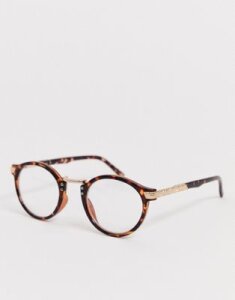 ASOS DESIGN vintage round clear lens glasses in tort-Brown