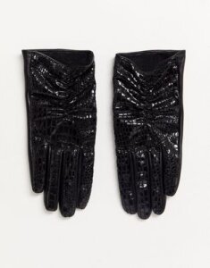 ASOS DESIGN vinyl croc and leather mix touch screen gloves-Black