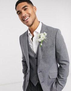 ASOS DESIGN wedding skinny blazer in charcoal texture-Gray
