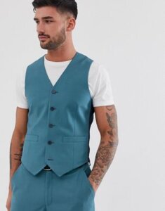 ASOS DESIGN wedding slim suit vest in mid blue