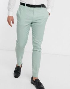 ASOS DESIGN wedding super skinny suit pants in stretch cotton linen in mint green