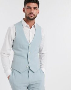 ASOS DESIGN wedding super skinny suit suit vest in pastel blue