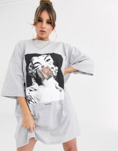 ASOS DESIGN whatever print oversized t-shirt dress-Gray