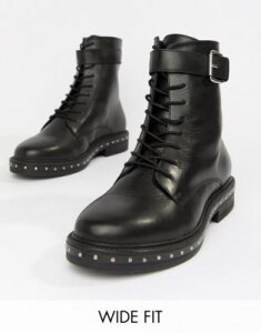 ASOS DESIGN Wide Fit Algebra leather lace up boots-Black