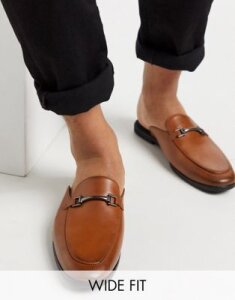 ASOS DESIGN Wide Fit backless mule loafer in tan faux leather