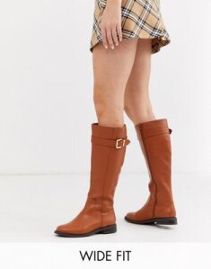 ASOS DESIGN Wide Fit Constance flat knee boots in tan