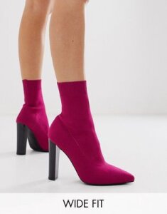 ASOS DESIGN Wide Fit Enhance block heel sock boots in magenta-Pink