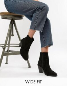 ASOS DESIGN Wide Fit Espresso western suede ankle sock boots-Black
