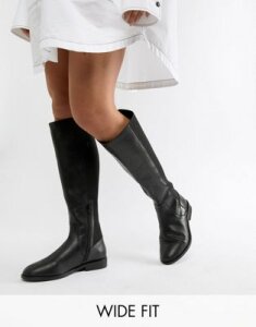 ASOS DESIGN Wide Fit Extra Wide Leg cadence leather riding boots-Black