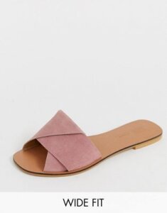 ASOS DESIGN Wide Fit Favoured leather flat sandals-Pink