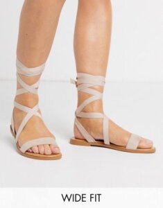 ASOS DESIGN Wide Fit Finland tie leg flat sandals in beige