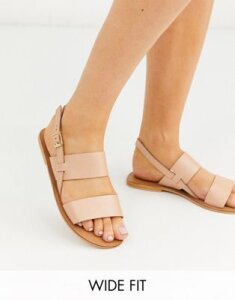 ASOS DESIGN Wide Fit Foxglove leather flat sandals in beige