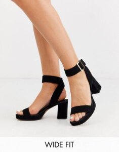 ASOS DESIGN Wide Fit Hopscotch platform heeled sandals in black