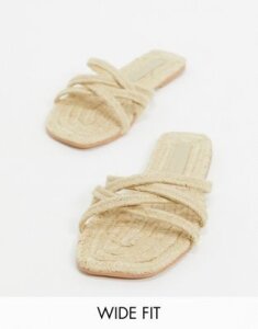 ASOS DESIGN Wide Fit Jazzie espadrille flat sandals in natural-Beige