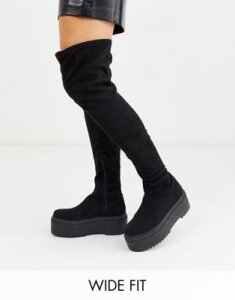 ASOS DESIGN Wide Fit Katie chunky thigh high boots in black