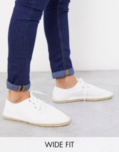 ASOS DESIGN Wide Fit lace up espadrilles in white textured canvas
