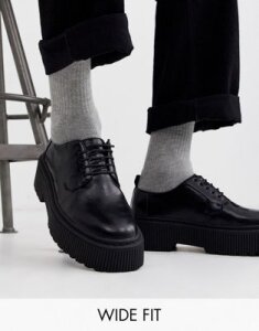 ASOS DESIGN Wide Fit lace up shoes in black faux leather with chunky sole