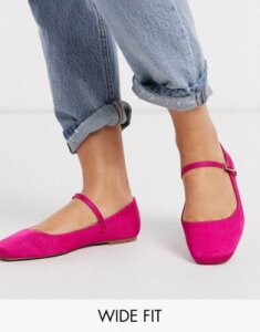 ASOS DESIGN Wide Fit Late mary jane ballet flats in pink