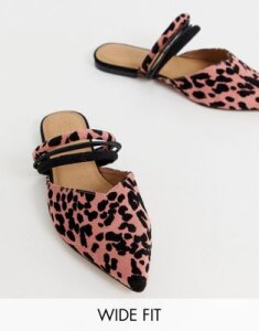 ASOS DESIGN Wide Fit Leading Light pointed mules in pink leopard