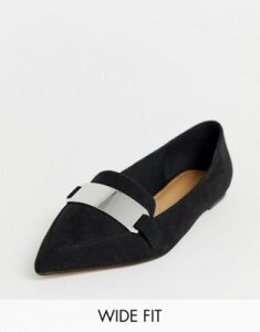ASOS DESIGN Wide Fit Leonie pointed loafer ballet flats in black